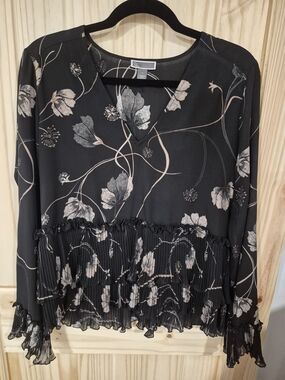 Chelsea28 Black Blouse with Blush Floral Print